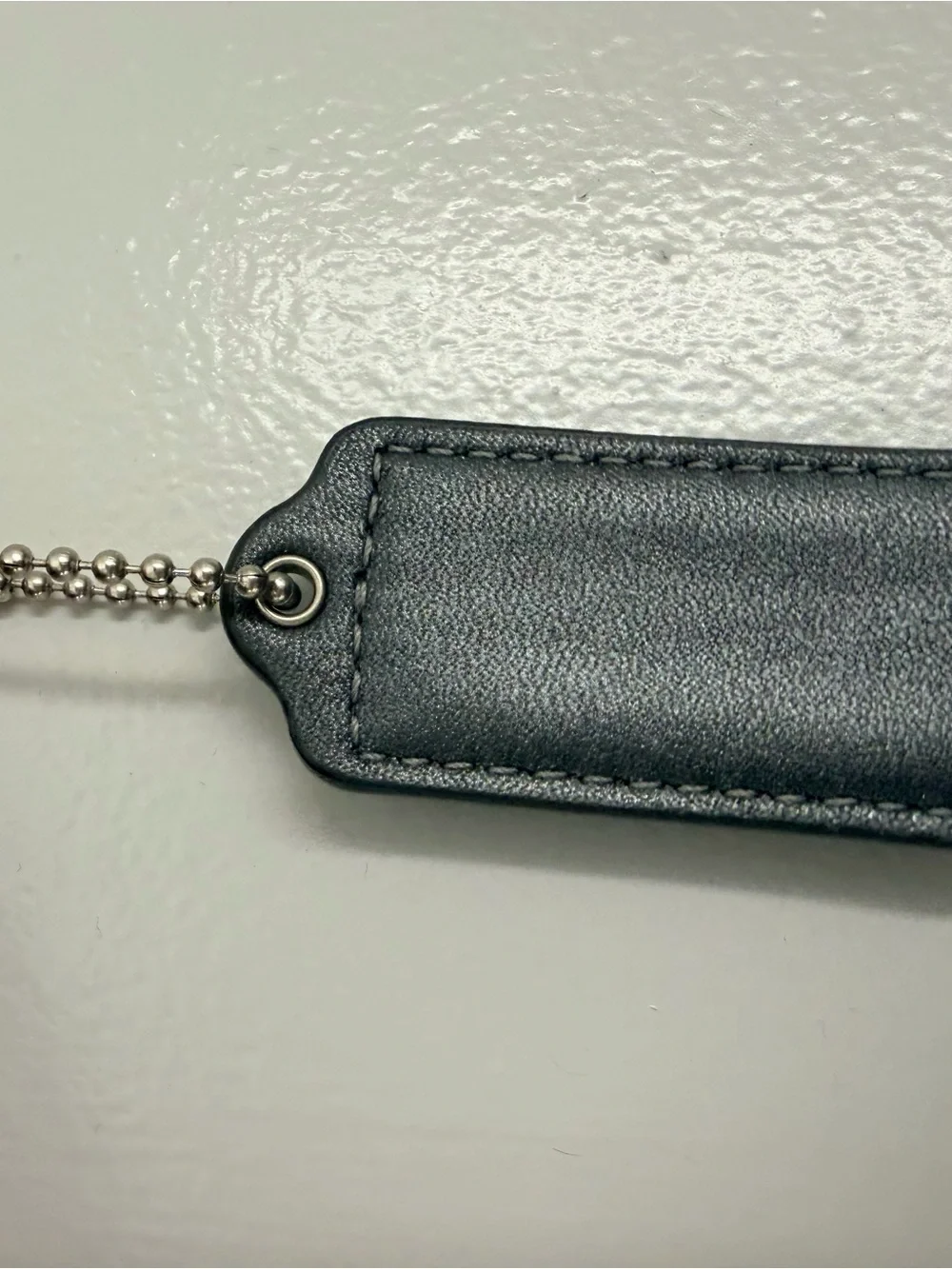 Coach Black Embossed Leather Key & Card Tag with Ball Chain